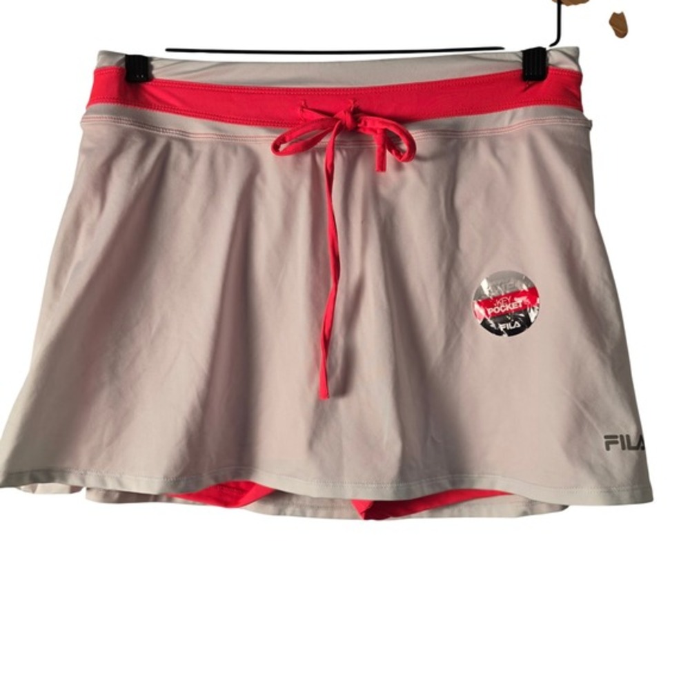 🆕️ Fila Womens Athletic Skort Grey Neon Pink Drawstring Key Pocket Tennis Golf